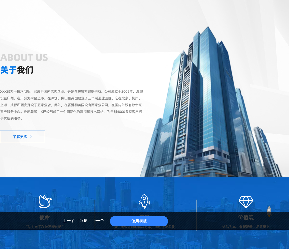 线路板企业网站模板的公司简介与使命愿景价值观模块